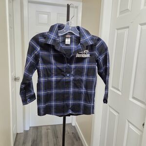 Harley-Davidson 100% Cotton Blue and Black Plaid Shirt